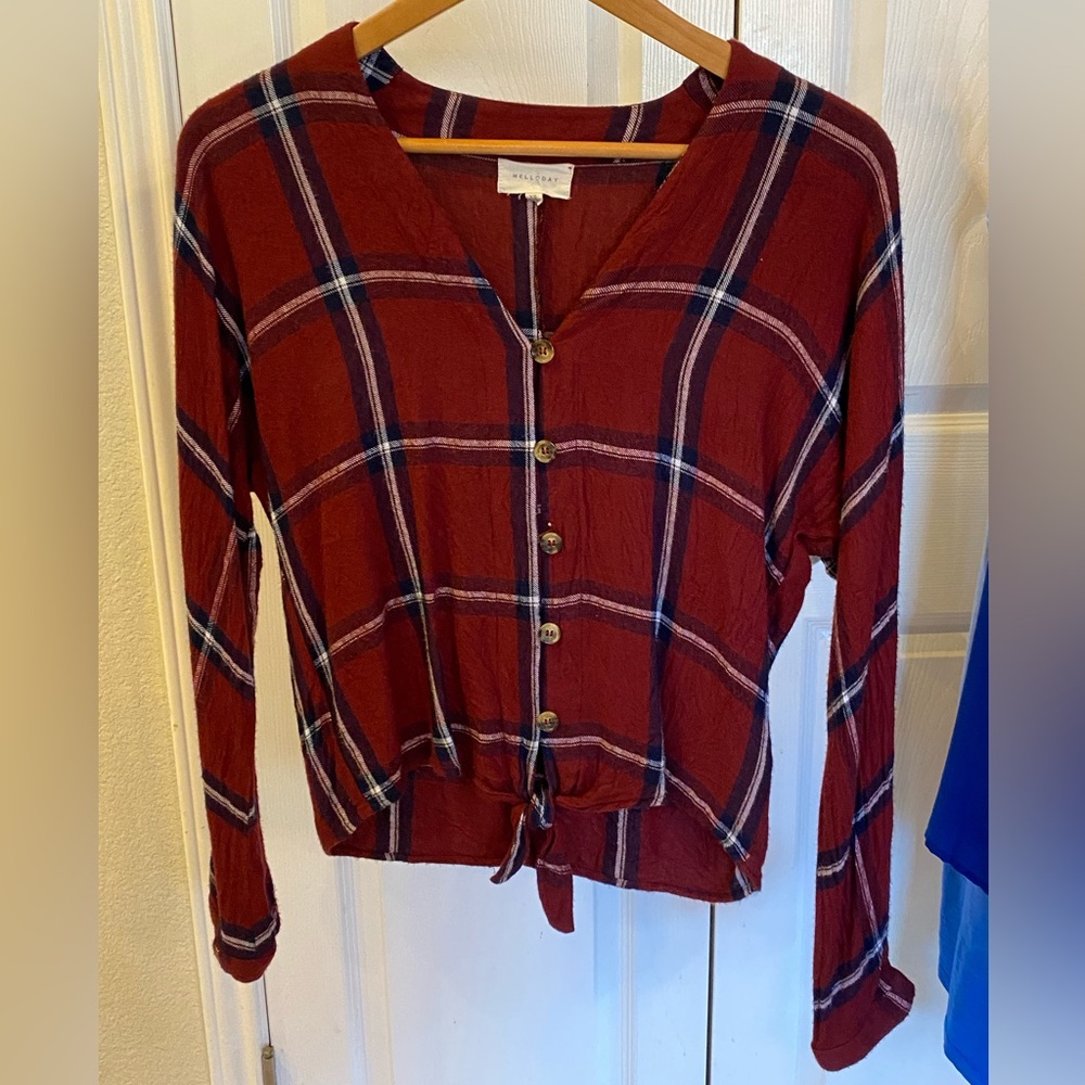 Flannel Tie Front Top - Picture 4 of 9